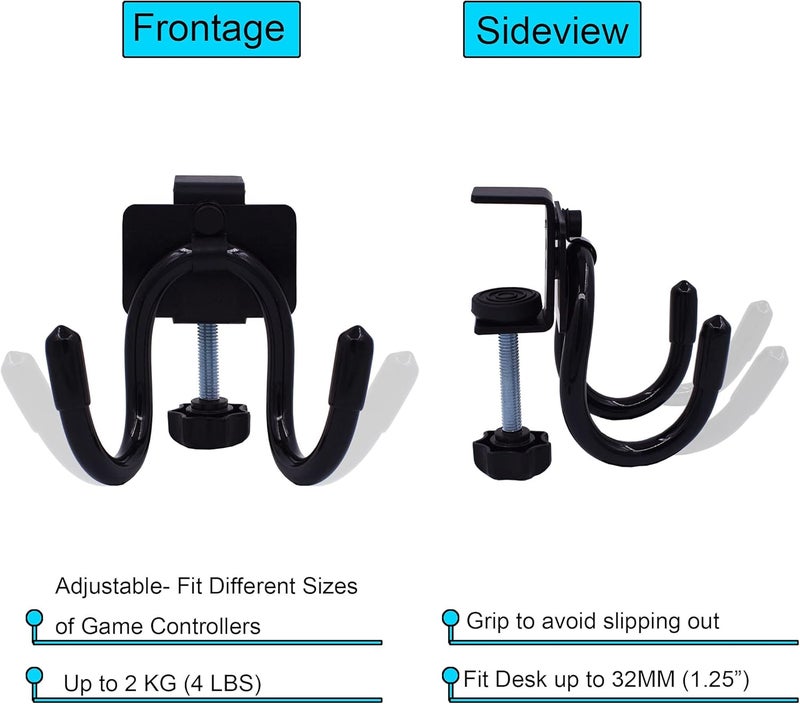 YYST Desk Mount Game Controller Holder Clamp On Hanger Holder Storage Rack Compatible with PS3/PS4/PS5/Xbox 360/Xbox One/S/X/Elite/Series S/Series X Controller, Pro Controller (1) - Image 2